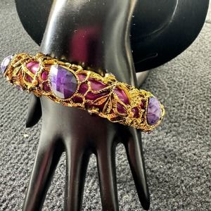 Womens Multicolor Amethyst Stone Round Shape Traditional Bangle‎
